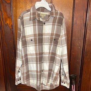 Brown and White Plaid Button-Up Shirt